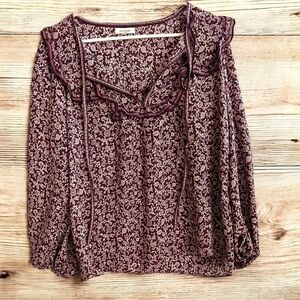 Max Studio Blouse Top Shirt Office Floral Burgundy Ruffle Sz Small